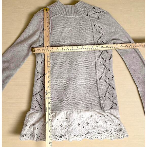 Free People Wool Blend Cardigan Sweater S Boho Coquette Cottagecore Lace Hem - Picture 3 of 5